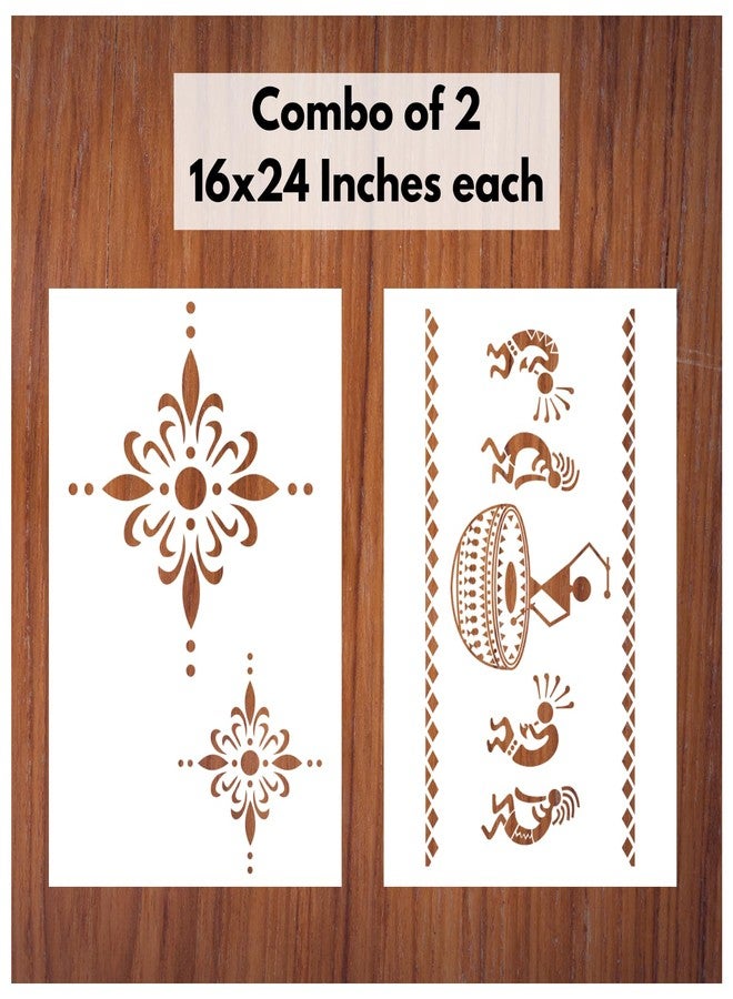 StenCart Combo of 2 Shimmering & Drum Warli Art Stencils for Wall Painting DIY Reusable Wall Stencil Design for Wall Decoration (16x24 inch) -Pack of 2 - Image 1